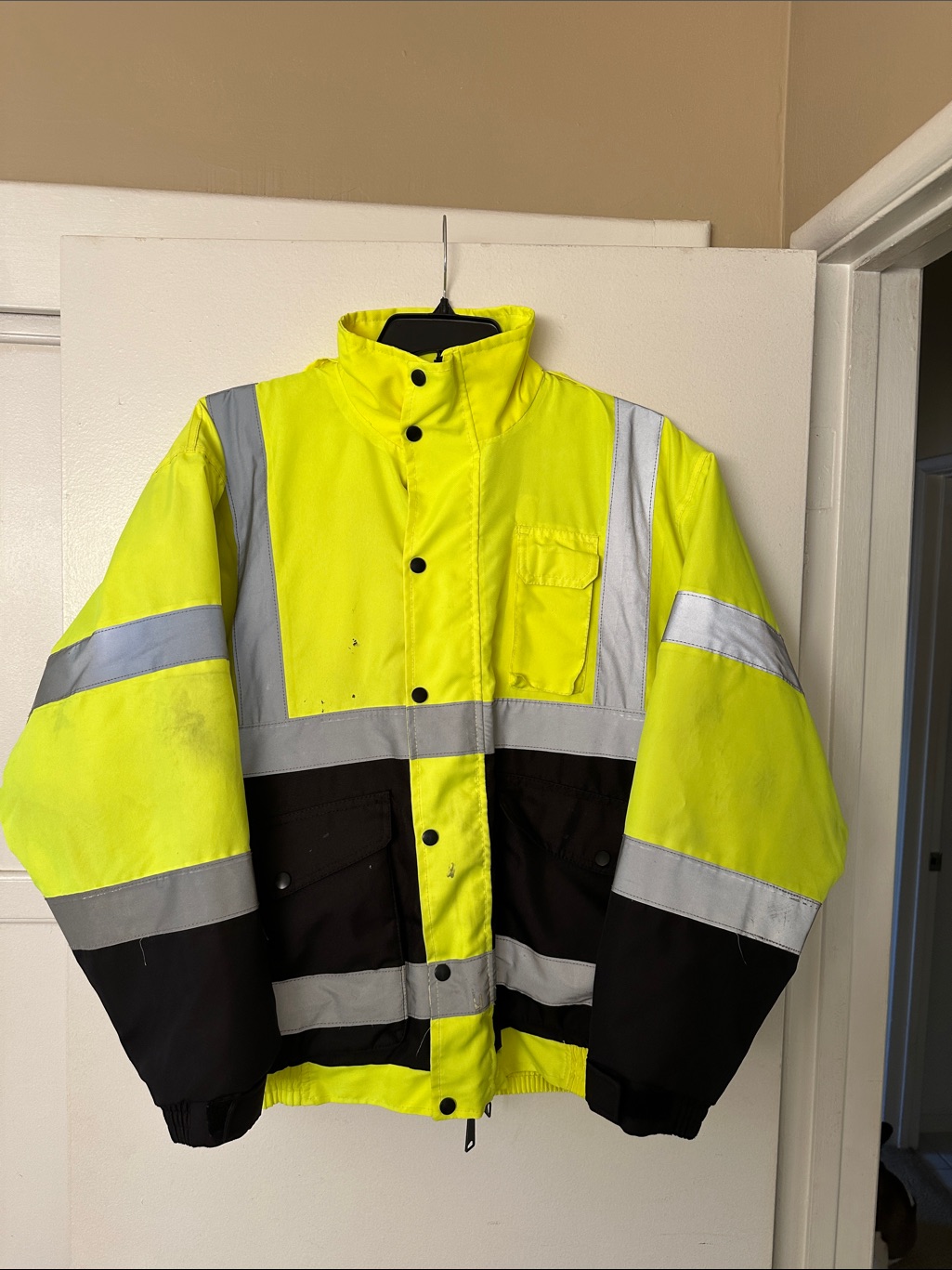 Men's High-Visibility Yellow & Black Reflective Safety Jacket